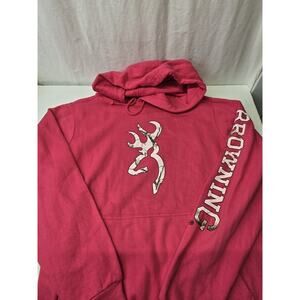 Browning Womens Hoodie Sweatshirt Pullover Pink Logo Long Sleeve Small